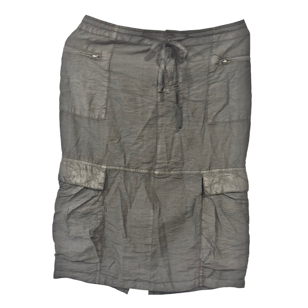 Free People Cargo Midi Skirt Charcoal Grey Utility Drawstring Pockets Size 6